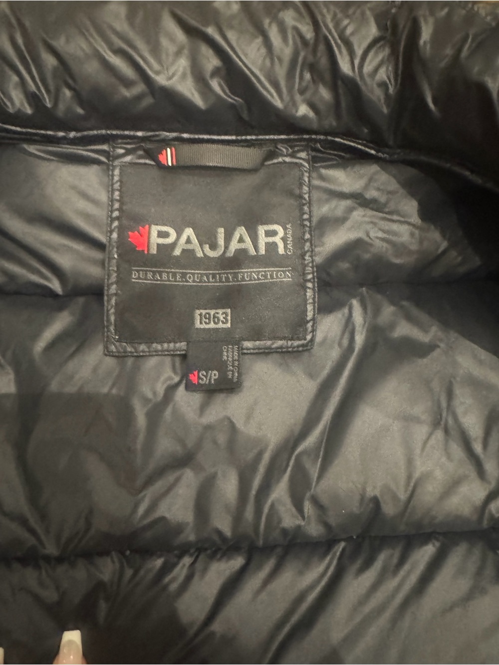 Pajar Black Quilted Down Jacket with Red Logo Accent